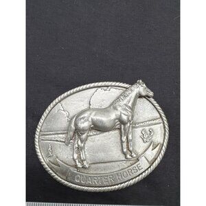 Quarter Horse Pewter Belt Buckle Oval Western Style Cowboy CowGirl Show